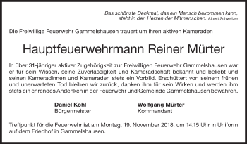 Traueranzeige von Reiner Mürter von NWZ Neue Württembergische Zeitung