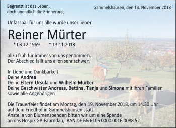 Traueranzeige von Reiner Mürter von NWZ Neue Württembergische Zeitung