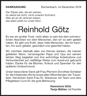 Traueranzeige von Reinhold Götz von NWZ Neue Württembergische Zeitung