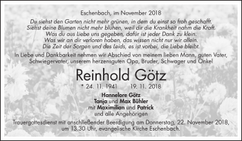 Traueranzeige von Reinhold Götz von NWZ Neue Württembergische Zeitung