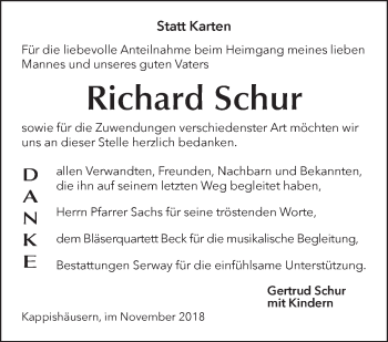 Traueranzeige von Richard Schur von Metzinger-Uracher Volksblatt