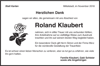 Traueranzeige von Roland Klaubert von Metzinger-Uracher Volksblatt