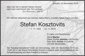 Traueranzeige von Stefan Kosztovits von Geislinger Zeitung