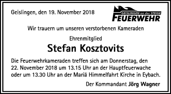 Traueranzeige von Stefan Kosztovits von Geislinger Zeitung