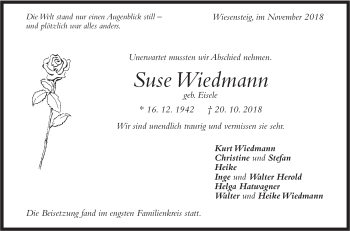 Traueranzeige von Suse Wiedmann von Geislinger Zeitung