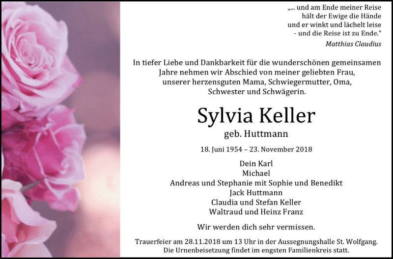 Traueranzeigen von Sylvia Keller | Südwest Presse Trauer