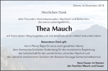 Traueranzeige von Thea Mauch von Metzinger-Uracher Volksblatt