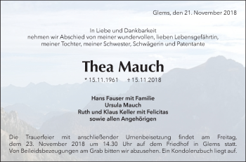 Traueranzeige von Thea Mauch von Metzinger-Uracher Volksblatt