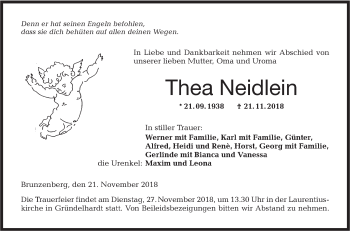 Traueranzeige von Thea Neidlein von Hohenloher Tagblatt