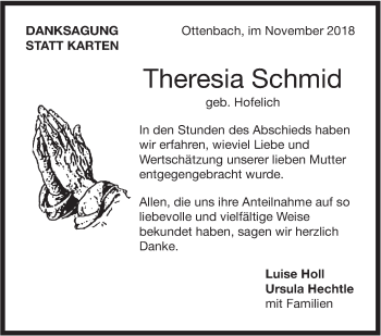 Traueranzeige von Theresia Schmid von NWZ Neue Württembergische Zeitung