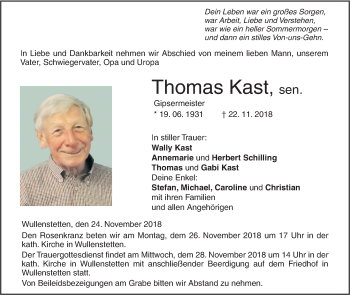 Traueranzeige von Thomas Kast von SÜDWEST PRESSE Ausgabe Ulm/Neu-Ulm