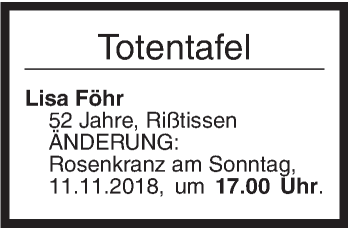 Traueranzeige von Totentafel vom 10.11.2018 von Ehinger Tagblatt