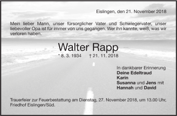 Traueranzeige von Walter Rapp von NWZ Neue Württembergische Zeitung