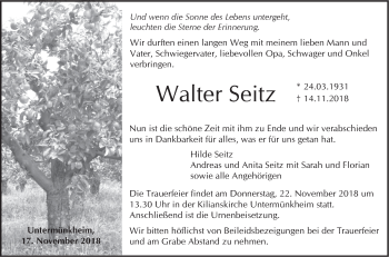 Traueranzeige von Walter Seitz von Haller Tagblatt