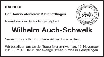 Traueranzeige von Wilhelm Auch-Schwelk von Metzinger-Uracher Volksblatt