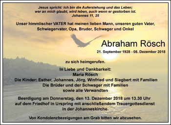 Traueranzeige von Abraham Rösch von SÜDWEST PRESSE Ausgabe Ulm/Neu-Ulm