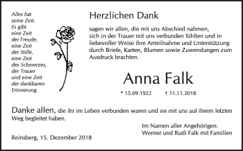 Traueranzeige von Anna Falk von Haller Tagblatt