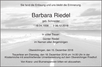 Traueranzeige von Barbara Riedel von SÜDWEST PRESSE Ausgabe Ulm/Neu-Ulm