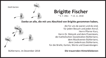 Traueranzeige von Brigitte Fischer von Haller Tagblatt