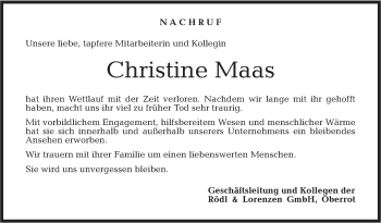 Traueranzeige von Christine Maas von Rundschau Gaildorf