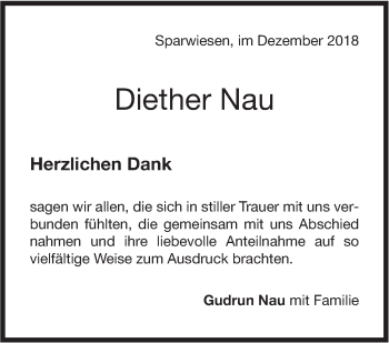 Traueranzeige von Diether Nau von NWZ Neue Württembergische Zeitung