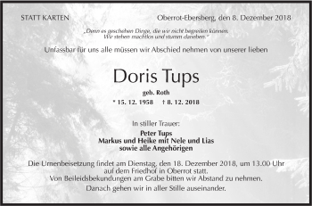 Traueranzeige von Doris Tups von Rundschau Gaildorf