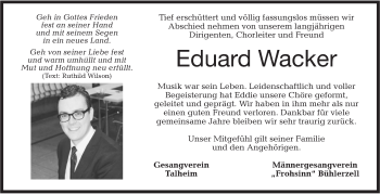 Traueranzeige von Eduard Wacker von Haller Tagblatt