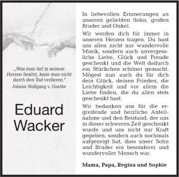 Traueranzeige von Eduard Wacker von Hohenloher Tagblatt