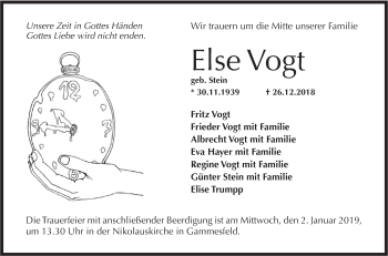 Traueranzeige von Else Vogt von Hohenloher Tagblatt