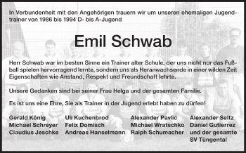 Traueranzeige von Emil Schwab von Haller Tagblatt