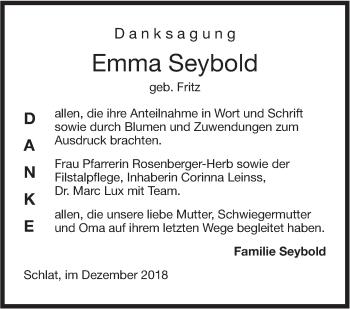 Traueranzeige von Emma Seybold von NWZ Neue Württembergische Zeitung