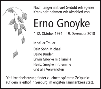 Traueranzeige von Erno Gnoyke von Alb-Bote/Metzinger-Uracher Volksblatt