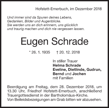 Traueranzeige von Eugen Schrade von NWZ Neue Württembergische Zeitung/Geislinger Zeitung