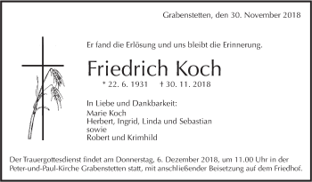 Traueranzeige von Friedrich Koch von Alb-Bote/Metzinger-Uracher Volksblatt