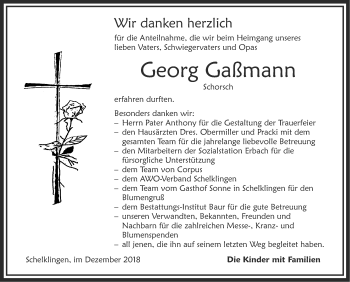 Traueranzeige von Georg Gaßmann von Ehinger Tagblatt