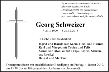 Traueranzeige von Georg Schweizer von Geislinger Zeitung