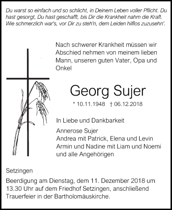 Traueranzeige von Georg Sujer von SÜDWEST PRESSE Ausgabe Ulm/Neu-Ulm