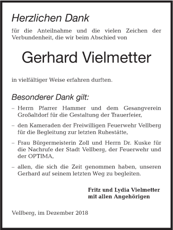 Traueranzeige von Gerhard Vielmetter von Haller Tagblatt