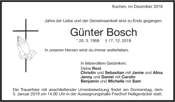 Traueranzeige von Günter Bosch von Geislinger Zeitung