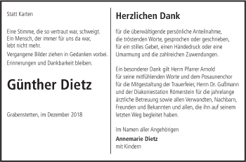 Traueranzeige von Günther Dietz von Alb-Bote/Metzinger-Uracher Volksblatt