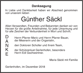 Traueranzeige von Günther Säckl von SÜDWEST PRESSE Ausgabe Ulm/Neu-Ulm