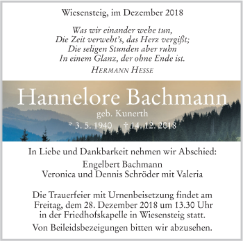 Traueranzeige von Hannelore Bachmann von Geislinger Zeitung