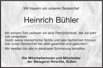 Traueranzeige von Heinrich Bühler von NWZ Neue Württembergische Zeitung/Geislinger Zeitung