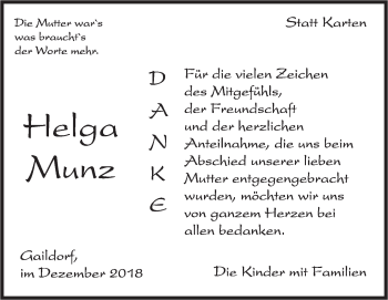 Traueranzeige von Helga Munz von Rundschau Gaildorf