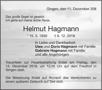 Traueranzeige von Helmut Hagmann von NWZ Neue Württembergische Zeitung/Geislinger Zeitung