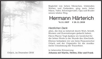 Traueranzeige von Hermann Härterich von Haller Tagblatt