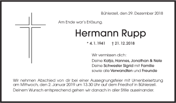 Traueranzeige von Hermann Rupp von Haller Tagblatt