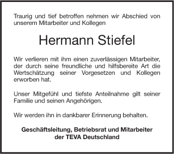 Traueranzeige von Hermann Stiefel von SÜDWEST PRESSE Ausgabe Ulm/Neu-Ulm