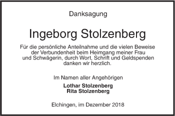 Traueranzeige von Ingeborg Stolzenberg von SÜDWEST PRESSE Ausgabe Ulm/Neu-Ulm