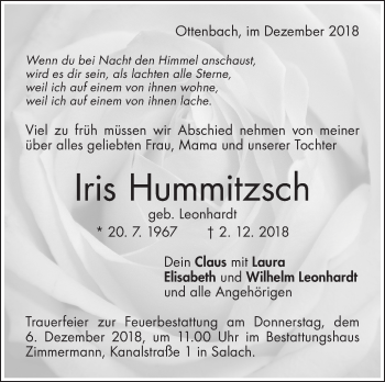 Traueranzeige von Iris Hummitzsch von NWZ Neue Württembergische Zeitung/Geislinger Zeitung